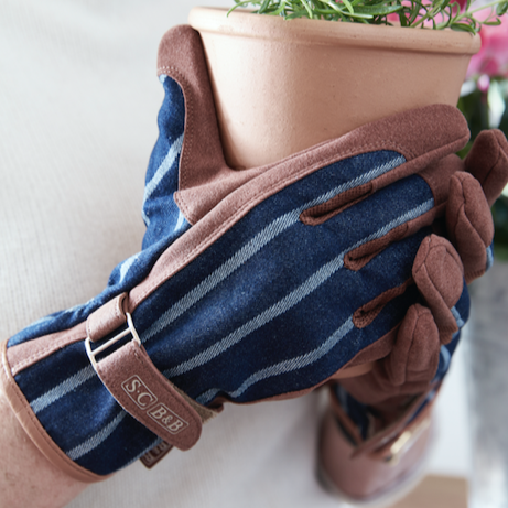 Gardening Gloves- Ticking Navy