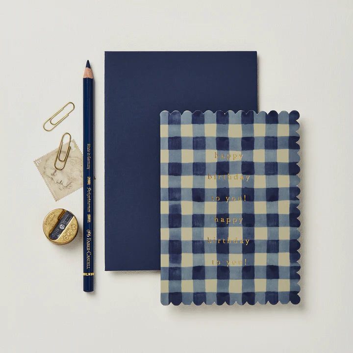 Wanderlust paper co. Blue Gingham 'Happy Birthday to you!'