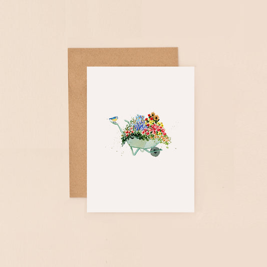 Mini Card- Wheelbarrow of Flowers