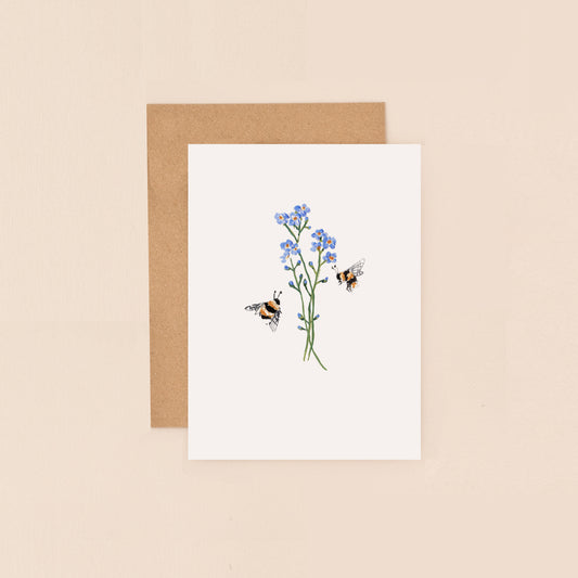 Mini Card- Bees & Forget-me-nots