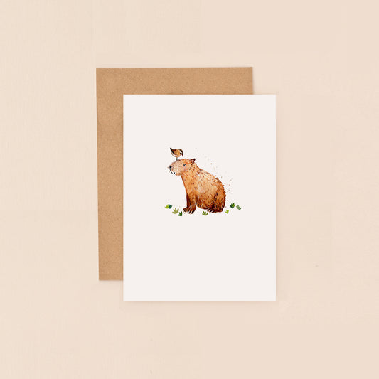 Mini Card- Capybara and Bird