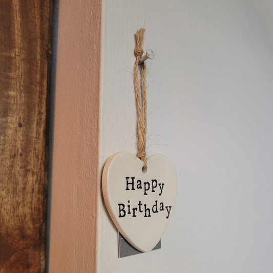 'Happy Birthday' Ceramic Heart Sign