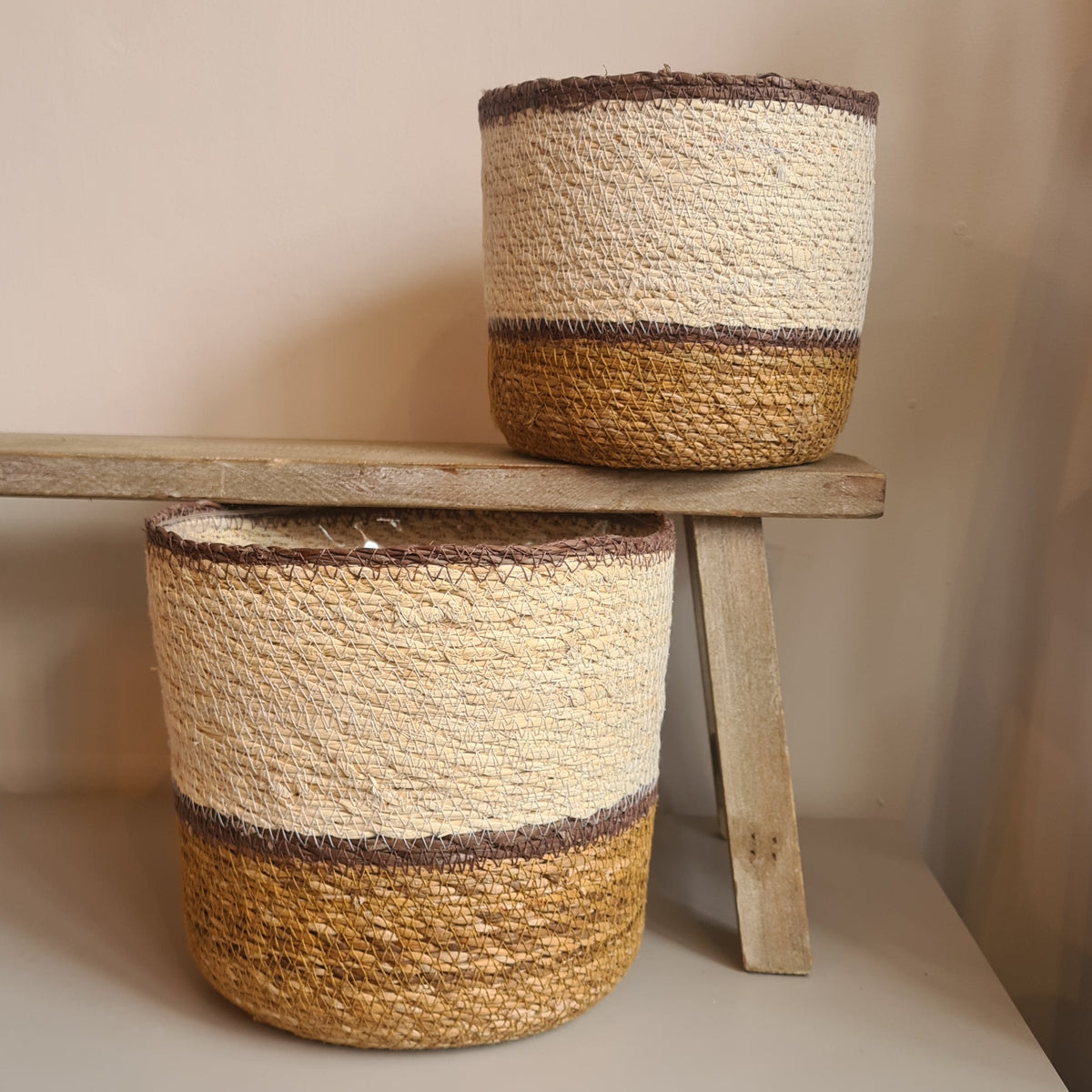 Natural Jute Multi Stripe Pot