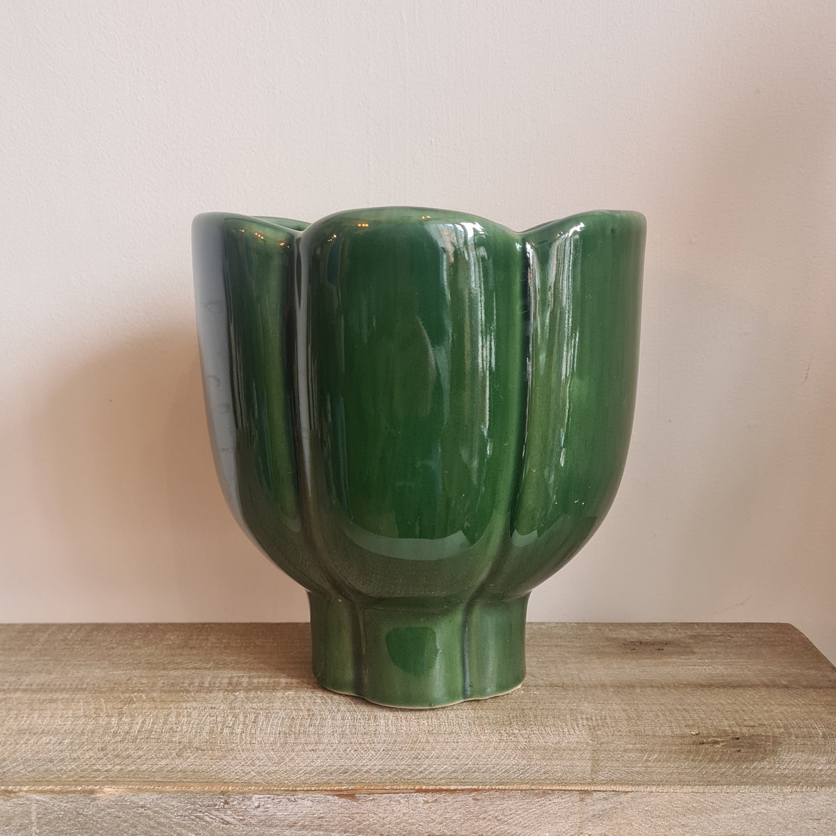 Scallop Ceramic Pot- Forest Green