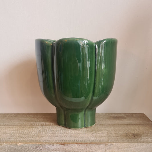 Scallop Ceramic Pot- Forest Green
