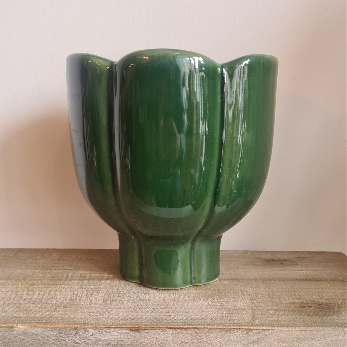Scallop Ceramic Pot- Forest Green