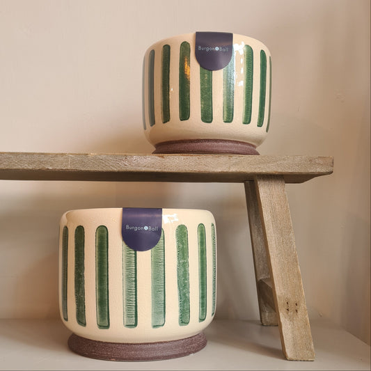 Green Stripe Glazed Pot