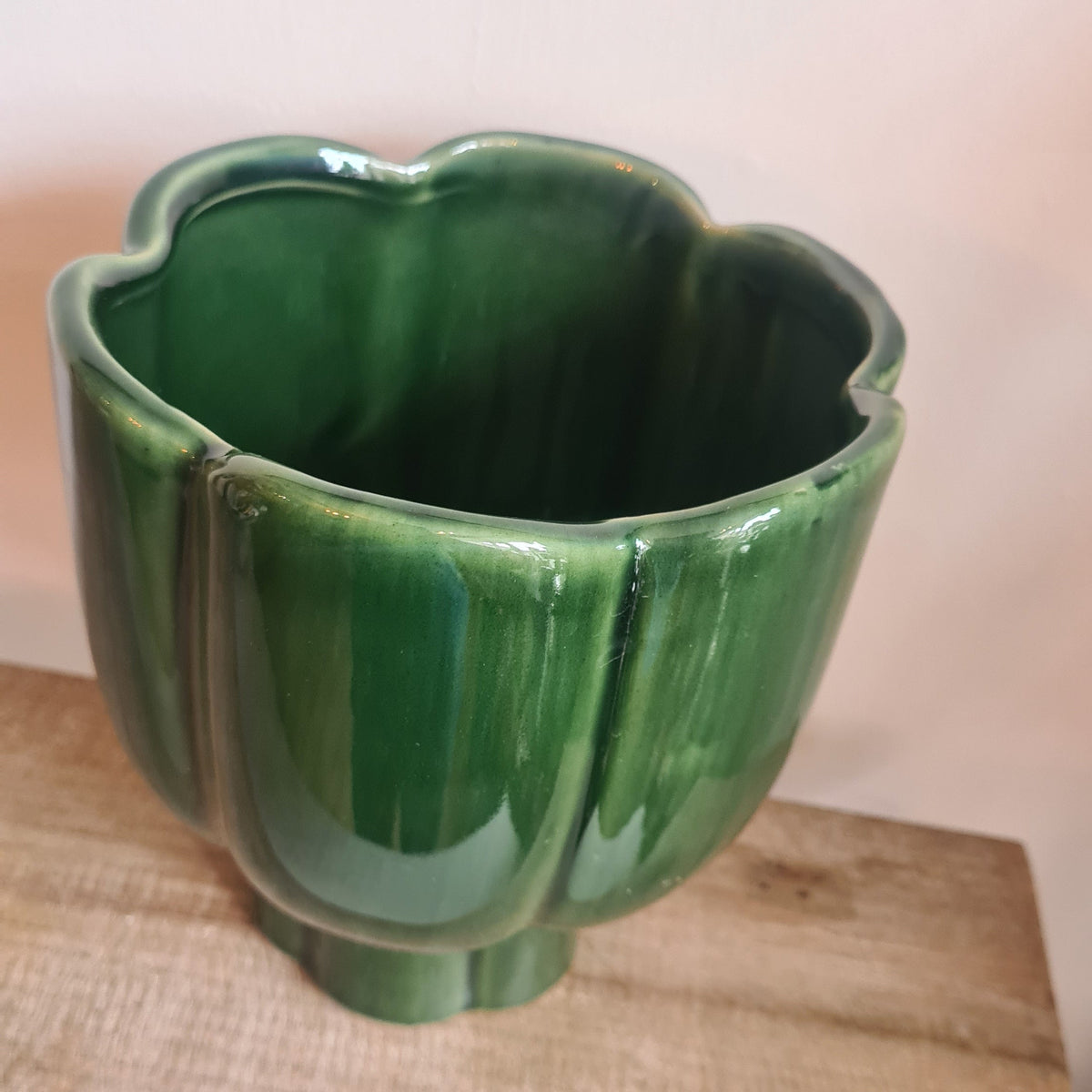 Scallop Ceramic Pot- Forest Green